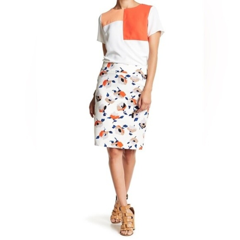 Nine West Watercolor Artsy Floral Pencil Skirt Career Professional 8